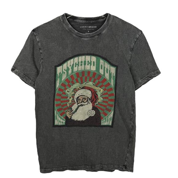 Lucky Brand Psyched Out Santa Tee T-Shirt Graphic Christmas Black Gray Men Small - Picture 1 of 8